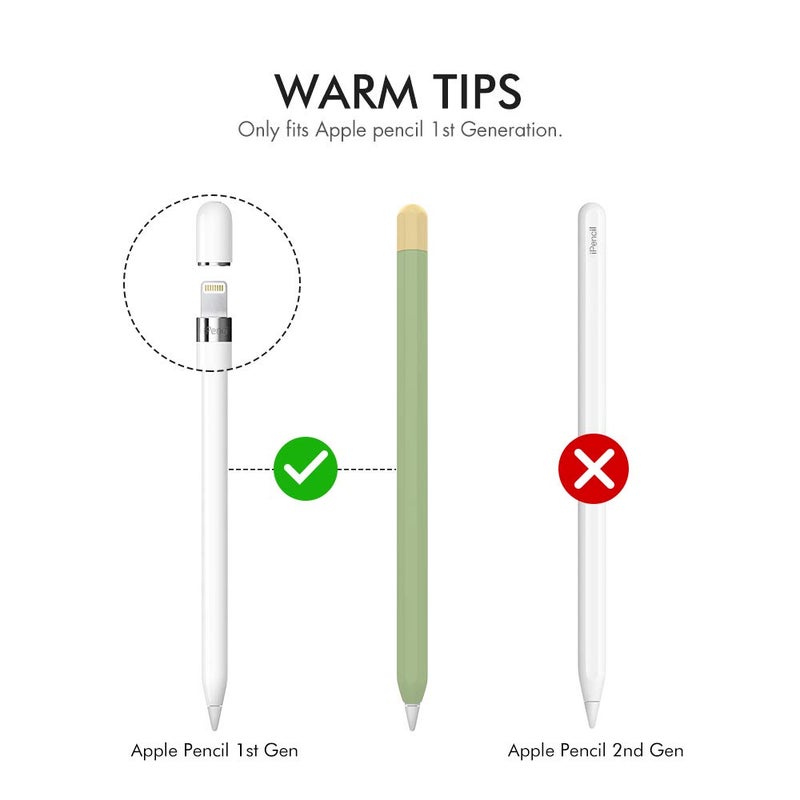 AhaStyle Duotone Case for Apple Pencil 1st Gen, Silicone Sleeve Cover with Cable Adapter Tether Kit Compatible with Apple Pencil 1st Generation(Avocado Green) - Image 2